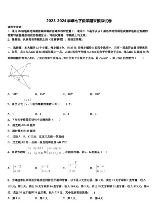 2024届陕西省商洛市名校七年级数学第二学期期末质量检测模拟试题含解析.doc