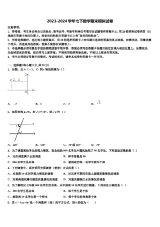2024届陕西省汉中学市实验中学七下数学期末质量跟踪监视模拟试题含解析.doc