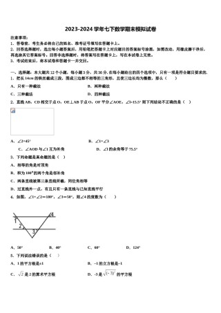 2024届陕西省汉中市名校七下数学期末学业水平测试模拟试题含解析.doc