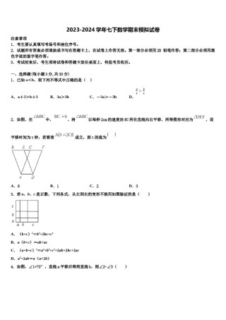 2024届陕西省西安市雁塔区七年级数学第二学期期末达标检测试题含解析.doc