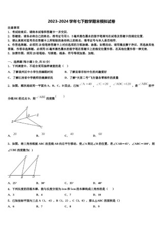 2024届陕西省西安高新逸翠园学校数学七下期末检测试题含解析.doc