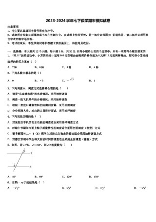 2024届陕西省铜川市七年级数学第二学期期末检测试题含解析.doc