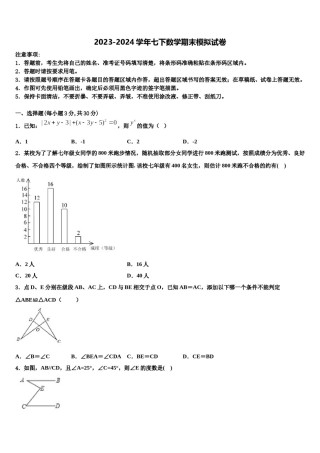 2024届黑龙江省哈尔滨市松北区七年级数学第二学期期末学业质量监测模拟试题含解析.doc