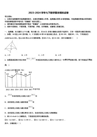 2024届黑龙江省肇源县七年级数学第二学期期末检测模拟试题含解析.doc