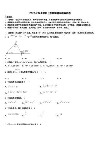 2024届黑龙江省齐齐哈尔市克东县数学七下期末预测试题含解析.doc