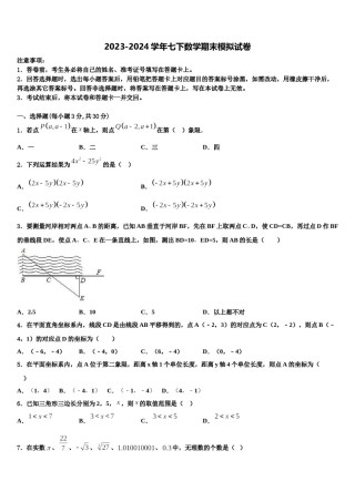 2024届黑龙江省齐齐哈尔市实验学校七年级数学第二学期期末联考模拟试题含解析.doc