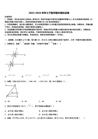 上海市协和双语学校2024届七年级数学第二学期期末检测模拟试题含解析.doc