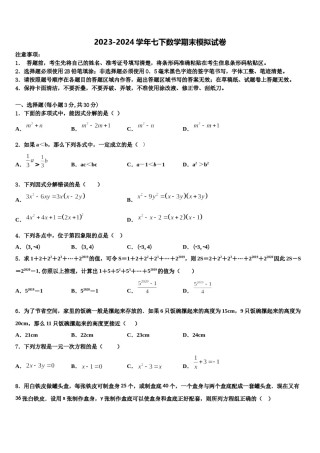 上海市复旦初级中学2024年七下数学期末考试试题含解析.doc