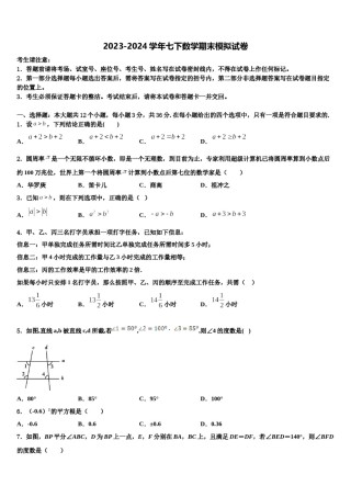 上海市奉贤区南桥镇十学校2023-2024学年七下数学期末复习检测试题含解析.doc