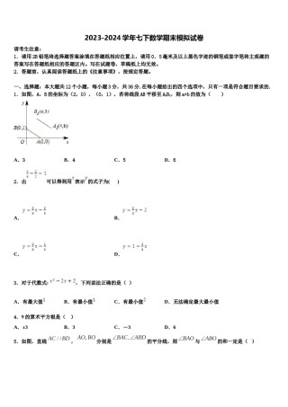 上海市松江区世泽中学2024届数学七下期末统考试题含解析.doc