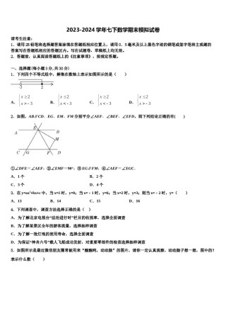 上海市民办张江集团中学2023-2024学年数学七下期末监测模拟试题含解析.doc