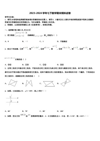 上海市闵行区2024年七年级数学第二学期期末质量检测试题含解析.doc