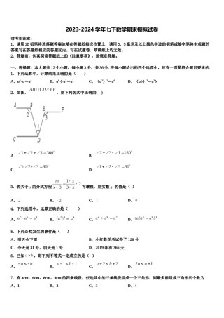 上海市闵行区21学校2024届数学七下期末达标检测试题含解析.doc