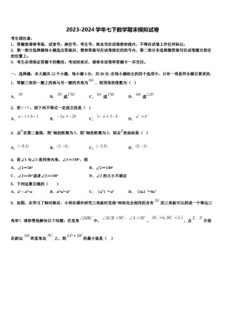 上海市闵行区信宏中学2024年七年级数学第二学期期末达标检测模拟试题含解析.doc