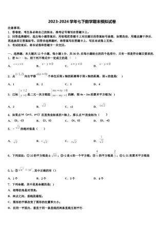 上海市闵行区文莱中学2024年七年级数学第二学期期末教学质量检测模拟试题含解析.doc