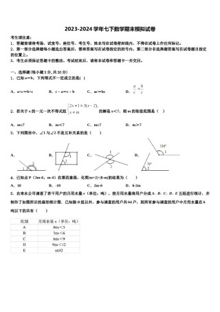上海市闵行区民办上宝中学2024届七年级数学第二学期期末教学质量检测模拟试题含解析.doc