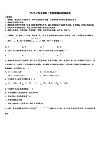 上海市黄浦区名校2024届七年级数学第二学期期末监测模拟试题含解析.doc