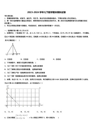 九江市重点中学2024年七下数学期末检测模拟试题含解析.doc