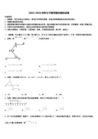 云南师大附中呈贡校区2023-2024学年数学七下期末综合测试模拟试题含解析.doc
