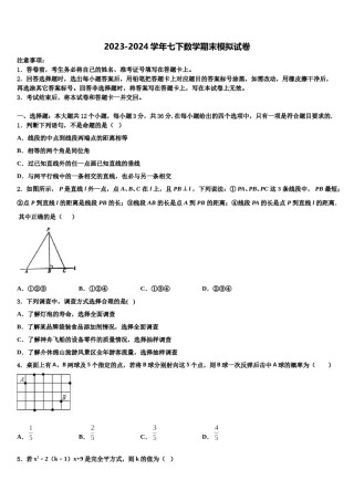 云南昆明长城中学2024年七下数学期末考试试题含解析.doc