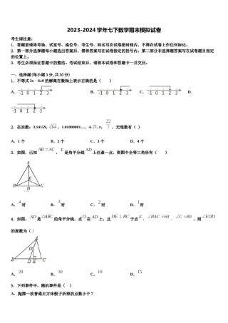 云南省保山市施甸县2024届数学七下期末达标检测模拟试题含解析.doc