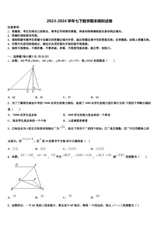 云南省大理州巍山县2023-2024学年七年级数学第二学期期末调研模拟试题含解析.doc