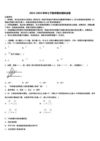 云南省德宏市2024届七年级数学第二学期期末综合测试试题含解析.doc