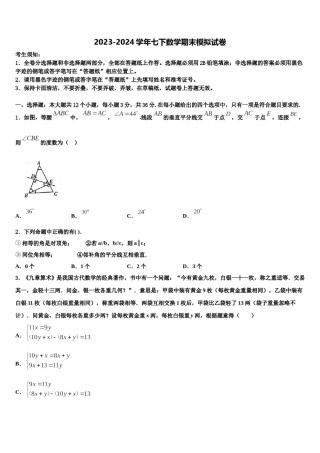 云南省文山市2024届数学七下期末质量跟踪监视模拟试题含解析.doc