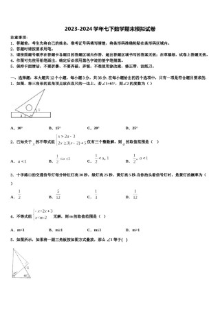 云南省昭通市巧家县2024届数学七下期末复习检测模拟试题含解析.doc
