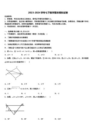 云南省镇康县2024届数学七下期末质量检测模拟试题含解析.doc