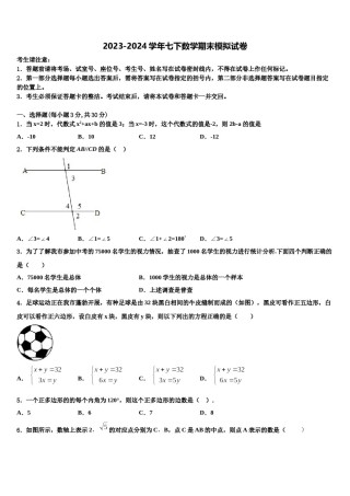 内蒙古乌兰察布市集宁七中学2024届七下数学期末综合测试模拟试题含解析.doc