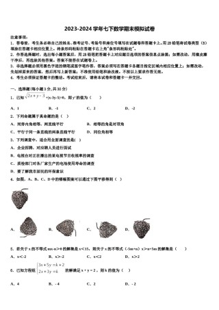 内蒙古乌海二十二中学2024年数学七下期末学业质量监测模拟试题含解析.doc