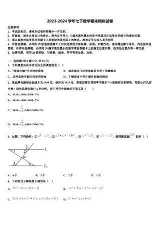 内蒙古兴安盟地区两旗一县2023-2024学年七下数学期末统考模拟试题含解析.doc