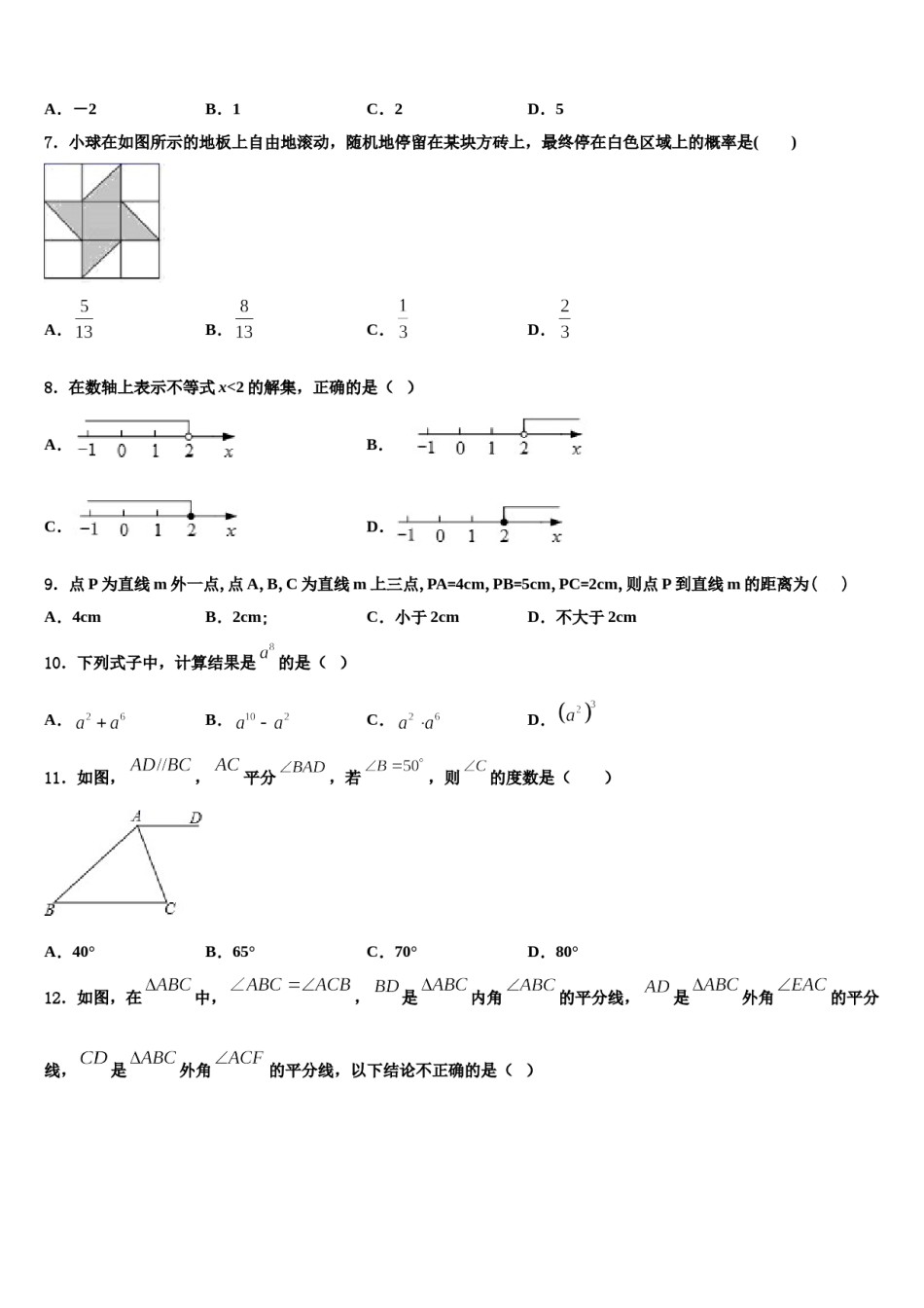 内蒙古包头市九原区2024届七年级数学第二学期期末学业水平测试模拟试题含解析.doc_第2页