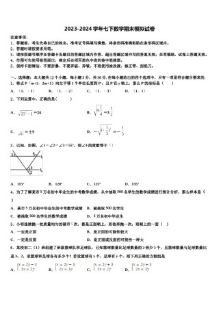 内蒙古呼伦贝尔市、兴安盟2024年数学七下期末教学质量检测模拟试题含解析.doc