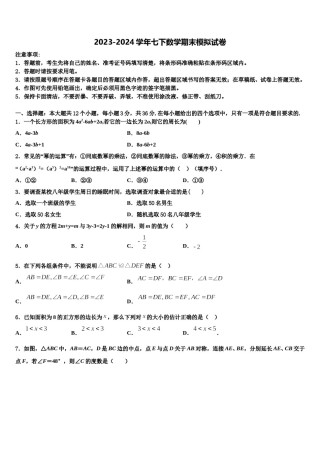 内蒙古巴彦淖尔市杭锦后旗2024年七下数学期末统考试题含解析.doc