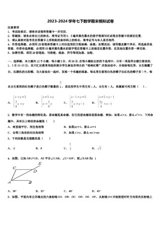 内蒙古巴彦淖尔市磴口县诚仁中学2024届数学七下期末教学质量检测试题含解析.doc