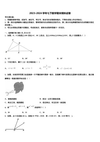 内蒙古自治区呼和浩特市回民区2023-2024学年数学七下期末质量跟踪监视模拟试题含解析.doc