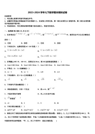 北京十一中学分校2024年数学七下期末学业质量监测模拟试题含解析.doc