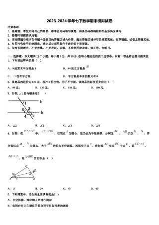 北京大附属中学2023-2024学年七下数学期末教学质量检测模拟试题含解析.doc