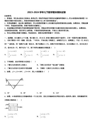 北京市石景山区2024年七年级数学第二学期期末学业质量监测模拟试题含解析.doc