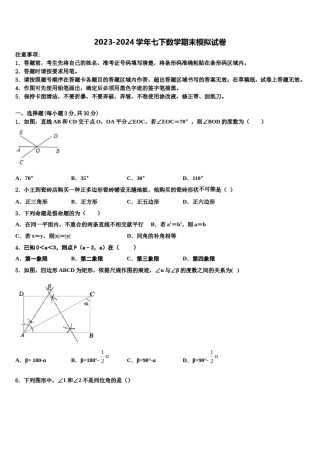 北京师范大学附属中学2024届七年级数学第二学期期末教学质量检测模拟试题含解析.doc