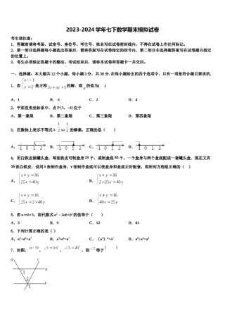 北京朝阳人大附朝阳分校2024年数学七下期末学业质量监测试题含解析.doc