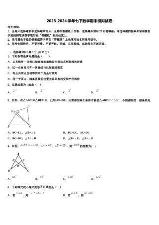 北大附中2024届七下数学期末复习检测模拟试题含解析.doc
