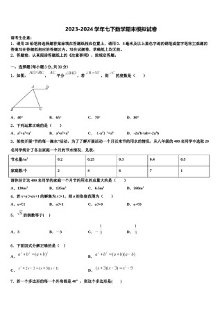 吉林九台区加工河中学2024年七年级数学第二学期期末教学质量检测试题含解析.doc