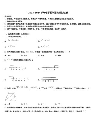 吉林省伊通满族自治县2024年七年级数学第二学期期末复习检测试题含解析.doc