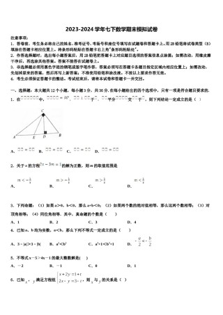 吉林省农安县新农中学2024年七年级数学第二学期期末质量跟踪监视试题含解析.doc