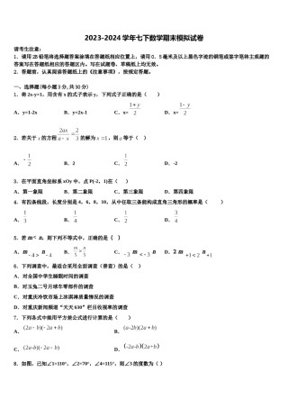 吉林省农安县新阳中学2024届数学七下期末考试试题含解析.doc