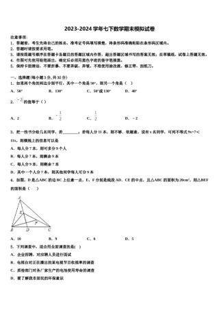 吉林省农安县杨树林中学2023-2024学年七年级数学第二学期期末质量检测模拟试题含解析.doc