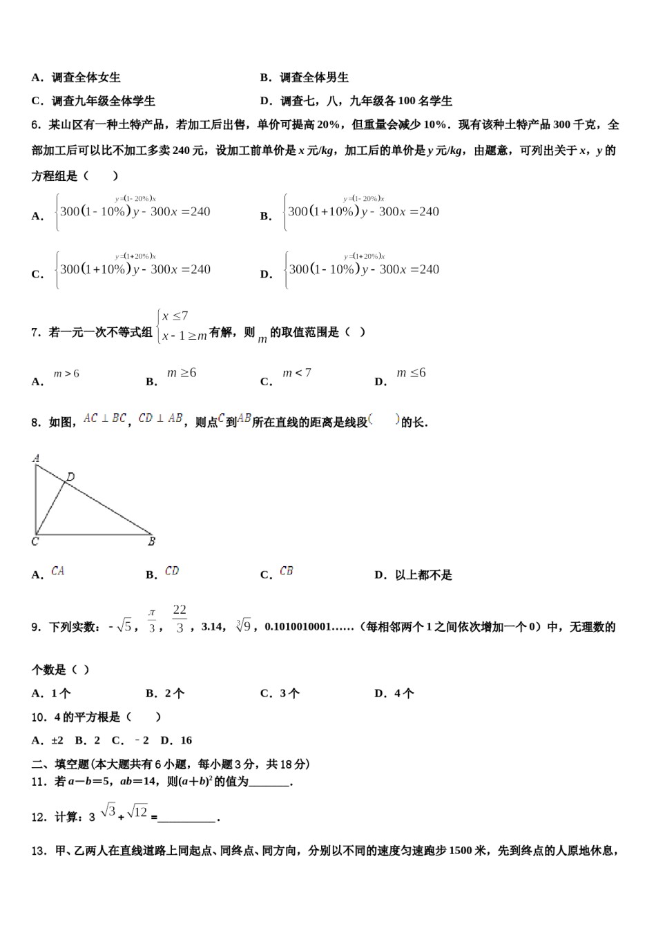吉林省吉林市吉化九中学2024届数学七下期末质量检测模拟试题含解析.doc_第2页